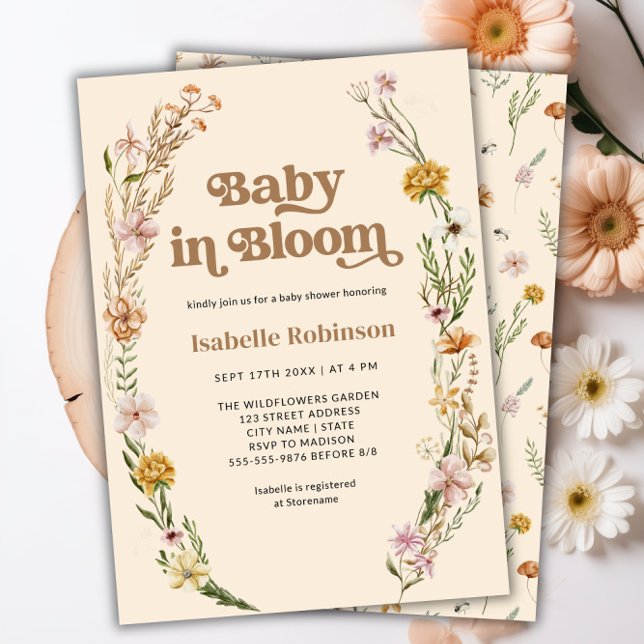 Baby in Bloom Boho Chic Floral Baby Dusche Einladung (Baby in Bloom Boho Chic Floral Baby Shower Invitation)