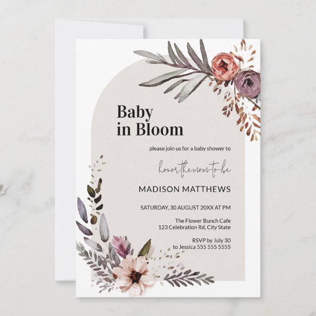Baby in Bloom Boho Floral Baby Dusche Einladung (Vorderseite)