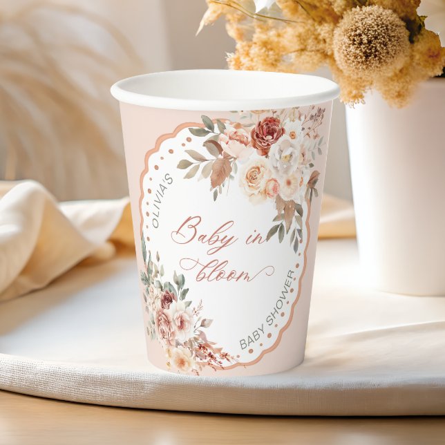 Baby in Bloom Boho Floral Baby Shower Pappbecher (Von Creator hochgeladen)