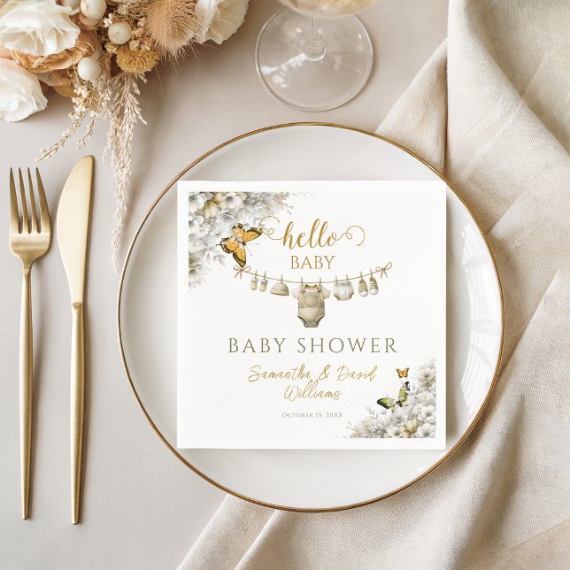 Baby in Bloom Boho Floral Butterfly Baby Shower Serviette (Von Creator hochgeladen)