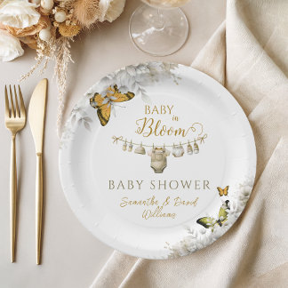 Baby in Bloom Boho Floral Butterfly Pappteller