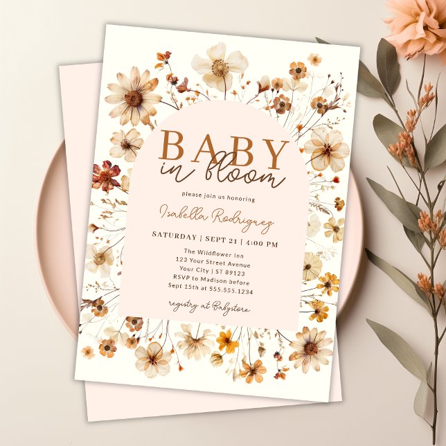 Baby in Bloom Boho Floral Girl Babydusche Einladung (Baby in Bloom Boho Floral Girl Baby Shower Invitation)