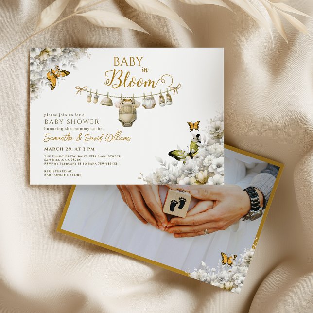 Baby in Bloom Boho Floral Photo Baby Shower Einladung (Von Creator hochgeladen)