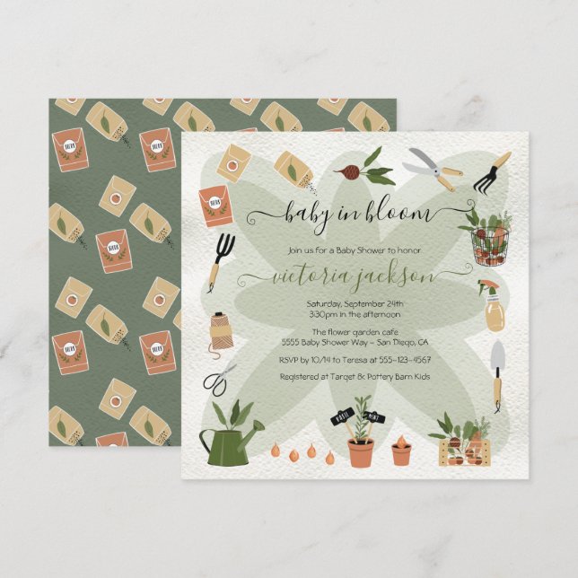 Baby in Bloom Boho Garden Baby shower Invitation (Devant / Derrière)