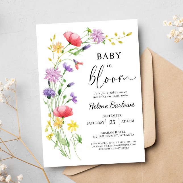 Baby in Bloom Boho Garden Wildblume Babydusche Einladung (Baby in Bloom Boho Garden Wildflower Baby Shower Invitation)
