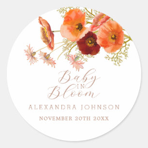 Baby in Bloom Boho Herbst Blumen Custom Babyparty Runder Aufkleber