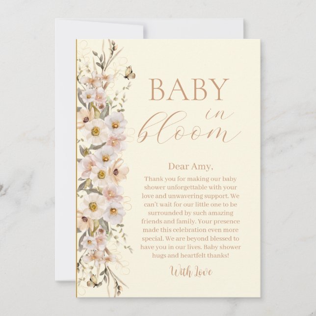 Baby in Bloom Boho Neutral Baby Dusche Dankeskarte (Vorderseite)