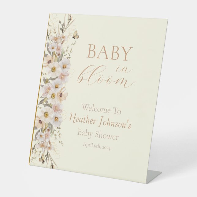 Baby in Bloom Boho Neutral Baby Dusche Sockelschild (Vorderseite)