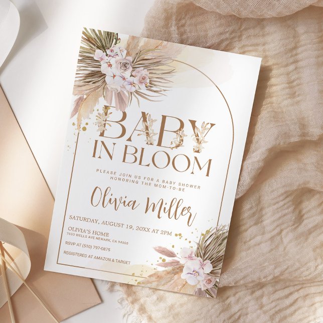Baby in Bloom Boho Pampas Grass Baby Dusche Einladung (Von Creator hochgeladen)
