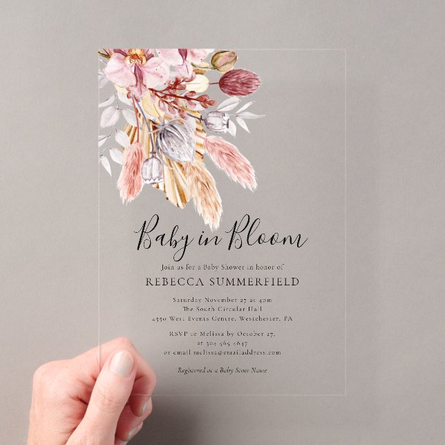 Baby in Bloom Boho Pampas Grass Dusche Acryleinladungen (Insitu (Handheld))
