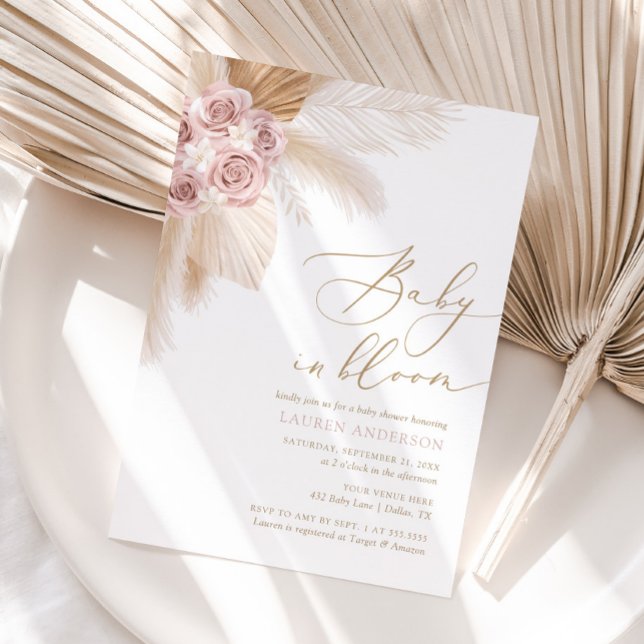 Baby in Bloom Boho Pampas Grass Girl Baby Dusche Einladung (Von Creator hochgeladen)