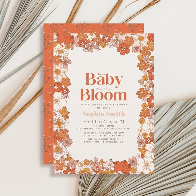 Baby in Bloom Boho Retro Floral Girl Babydusche Einladung (Von Creator hochgeladen)