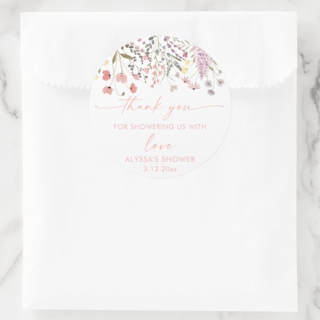 Baby in Bloom Boho Wildblume Babydusche Runder Aufkleber (Tasche)