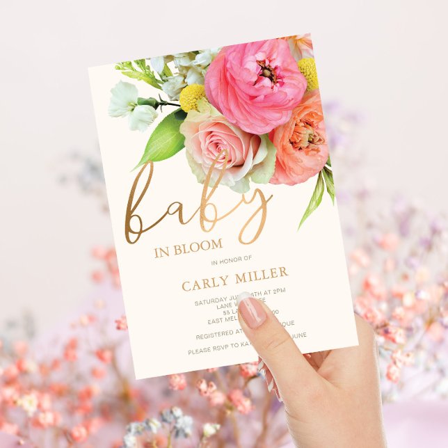 Baby in Bloom Bold Floral Baby Dusche Einladung (Von Creator hochgeladen)