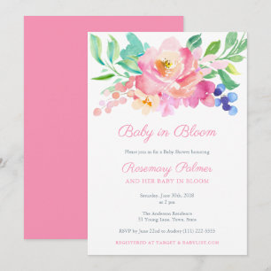 Baby in Bloom Bold Summer Floral Girl Babydusche Einladung