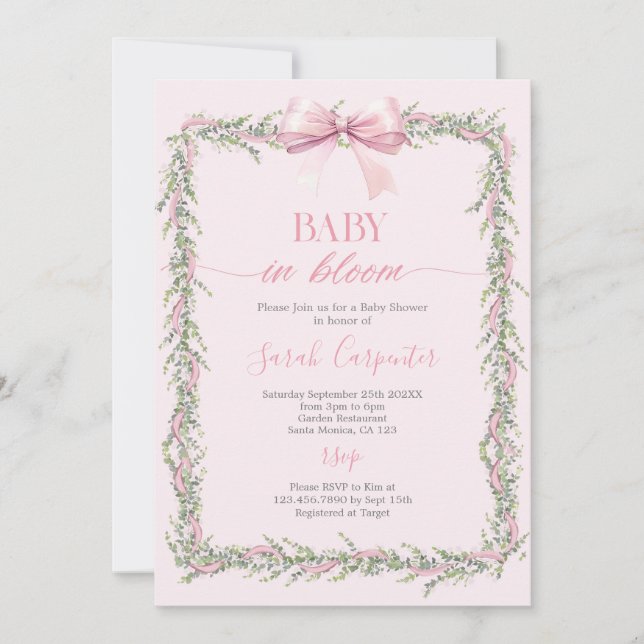 Baby in Bloom Bow Baby Shower Girl Einladung (Vorderseite)