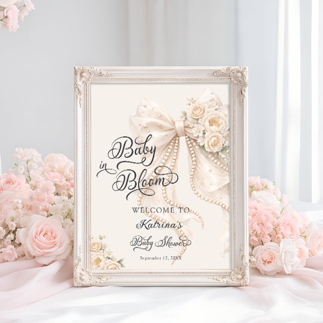 Baby in Bloom Bow Floral Baby Shower Welcome Poster (Von Creator hochgeladen)