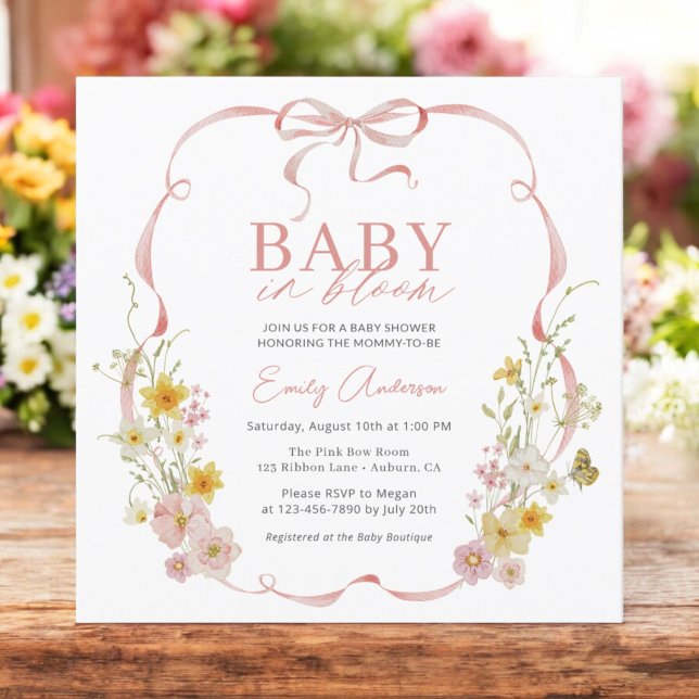 Baby in Bloom Bow Girl Wildblume Butterfly Dusche Einladung (Von Creator hochgeladen)
