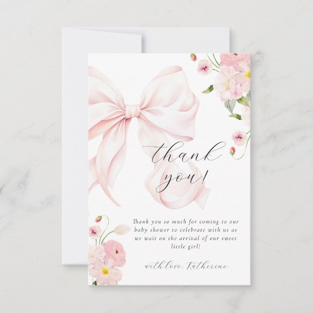Baby in Bloom Bow Pink Danke Karte (Vorderseite)