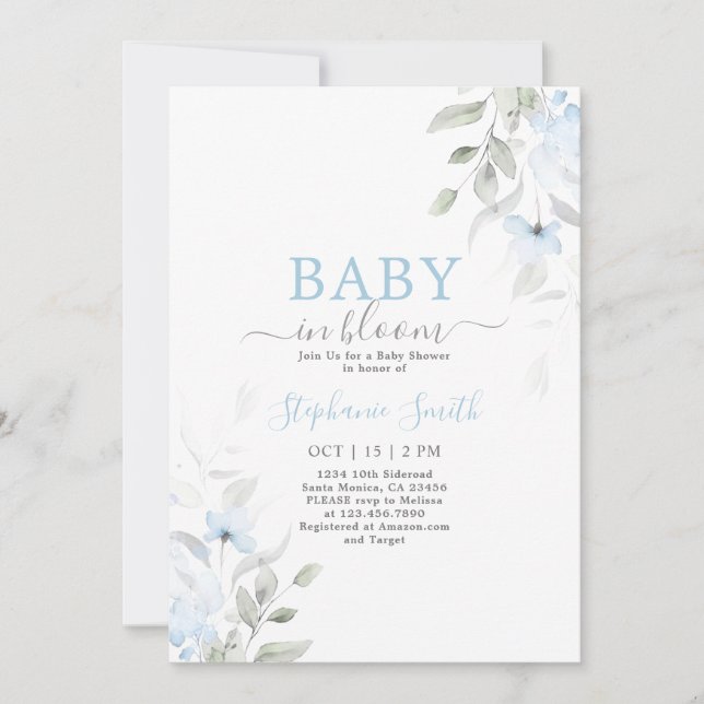Baby in Bloom Boy Babydusche Einladung (Vorderseite)