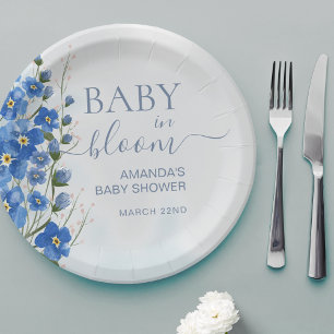 Baby in Bloom Boy Blue Floral Dusche Pappteller