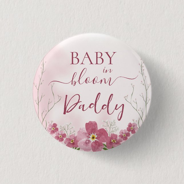 Baby in Bloom Boy Pink Blumendusche Daddy Button (Vorderseite)