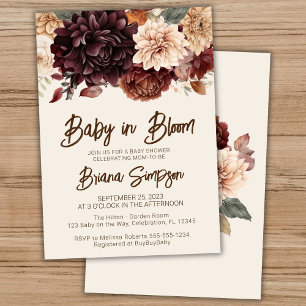 Baby in Bloom Braun Beige Elfenbein Florale Babypa Einladung