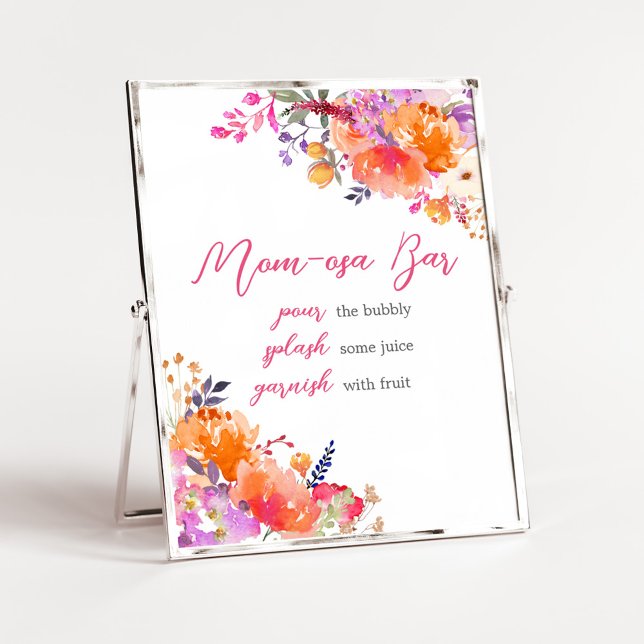 Baby in Bloom Bright Bloral Mama Osa Bar Poster (Baby in Bloom Baby Shower Mom Osa Bar Sign)