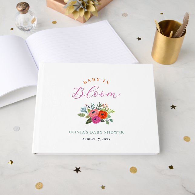 Baby in Bloom Bright Floral Baby Dusche Gästebuch (Vorderseite Offen)
