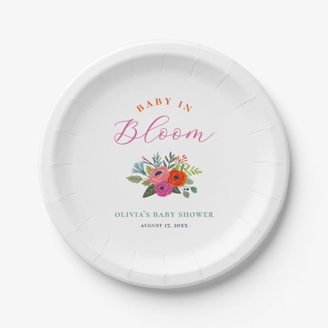 Baby in Bloom Bright Floral Baby Dusche Pappteller (Vorderseite)