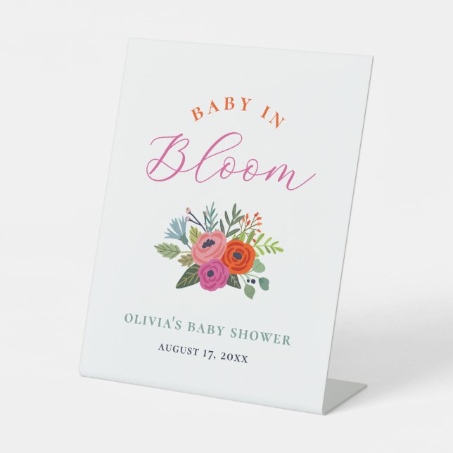Baby in Bloom Bright Floral Baby Dusche Willkommen Sockelschild (Vorderseite)