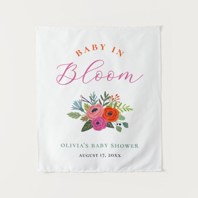 Baby in Bloom Bright Floral Baby Dusche Willkommen Wandteppich (Vorderseite)