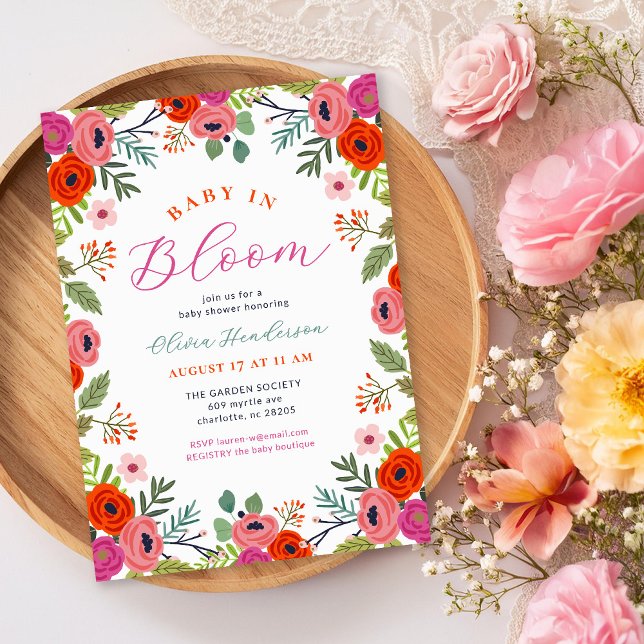 Baby in Bloom Bright Floral Baby shower Invitation (Créateur téléchargé)