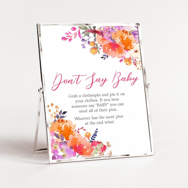 Baby in Bloom Bright Floral Sage nicht Baby Poster (Baby in Bloom Baby Shower Don't Say Baby Sign)