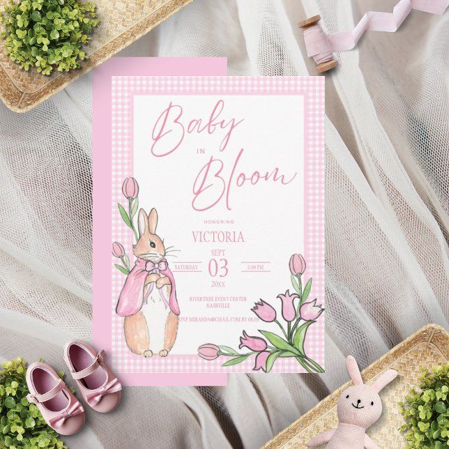 Baby in Bloom Bunny Rabbit Pink Baby Dusche Einladung (Von Creator hochgeladen)
