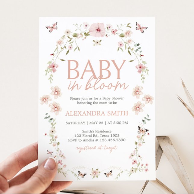 Baby in Bloom Butterfly Babydusche Einladung (Spring Butterflies Baby Shower Invitation)