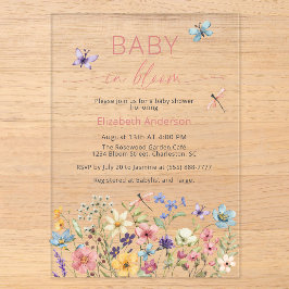 Baby in Bloom Butterfly Wildblume Babydusche Acryleinladungen