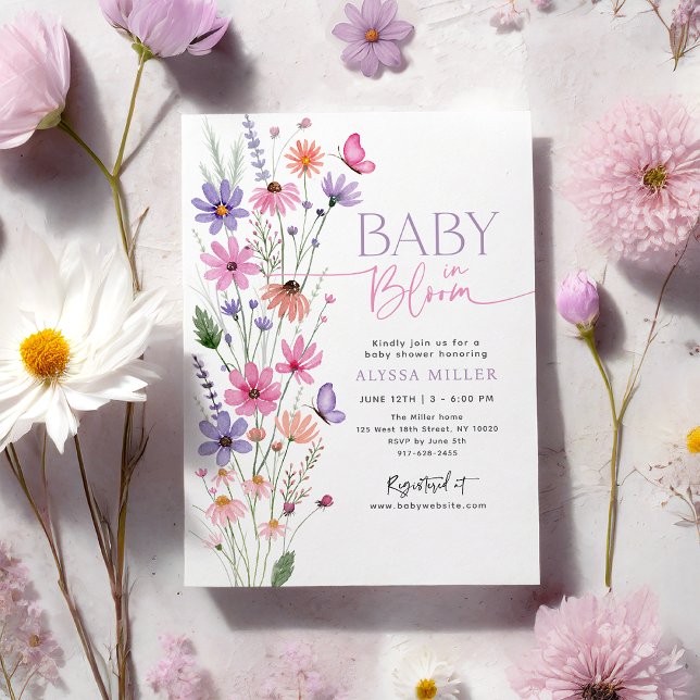 Baby in Bloom Butterfly Wildblume Babydusche Einladung (Von Creator hochgeladen)