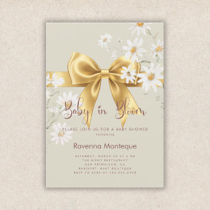 Baby in Bloom Chic Gold Blumen-Schleife Baby Showe Einladung