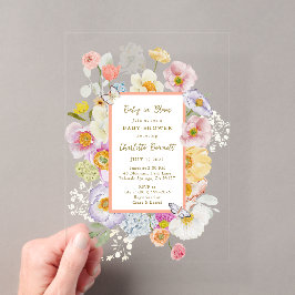 Baby in Bloom Coral & Peach Floral Baby Dusche Acryleinladungen