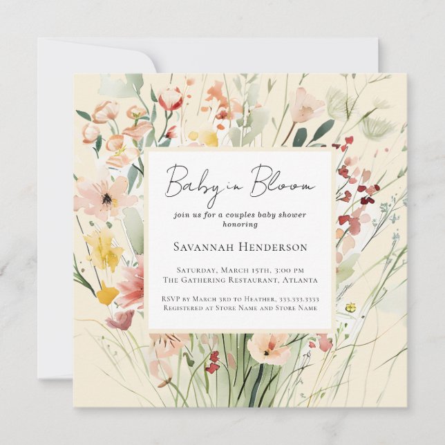 Baby in Bloom Couples Wildblume Babydusche Einladung (Vorderseite)
