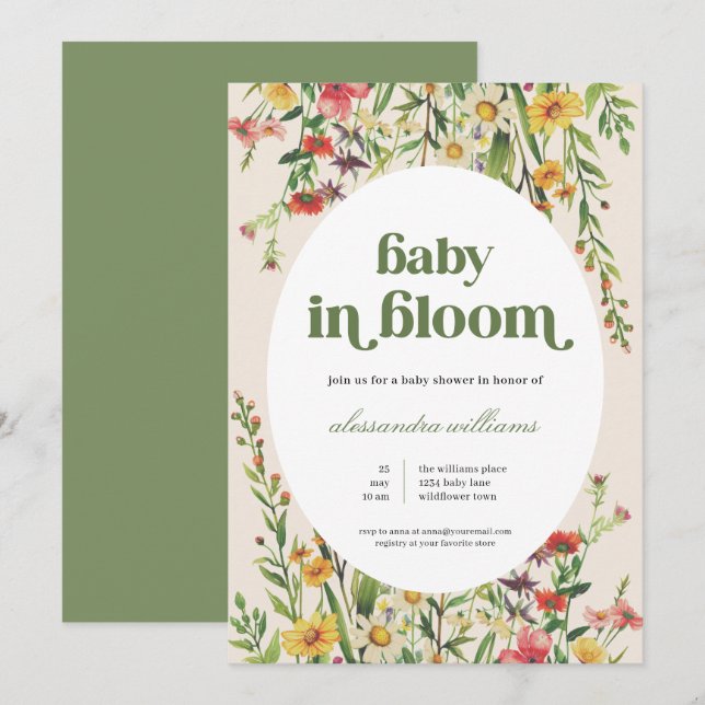 Baby in Bloom Cream Floral Baby Dusche Einladung (Vorne/Hinten)