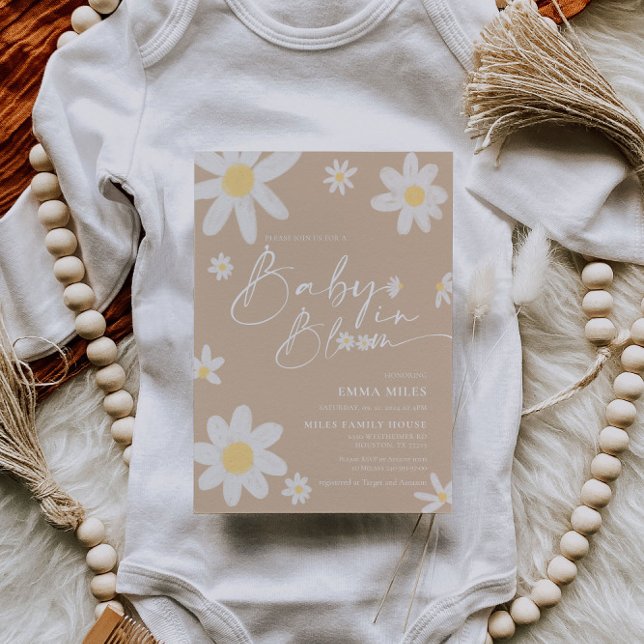 Baby in Bloom Daisy Baby shower beige Invitation (Créateur téléchargé)