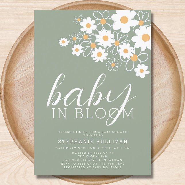 Baby in Bloom Daisy Green Baby Shower Einladung (Von Creator hochgeladen)