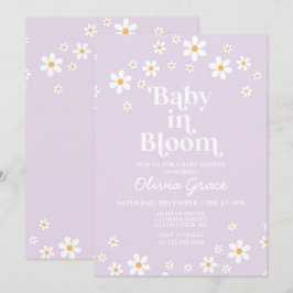 Baby in Bloom Daisy Lavender Retro Baby Dusche Einladung