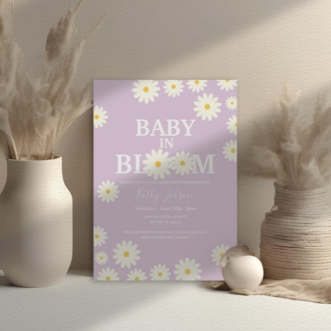 Baby in Bloom Daisy Lilac Lila Boho Baby Shower Einladung (Von Creator hochgeladen)