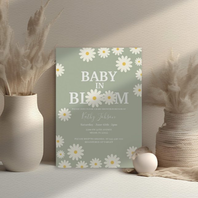 Baby in Bloom Daisy Olive Green Baby Dusche Einladung (Von Creator hochgeladen)