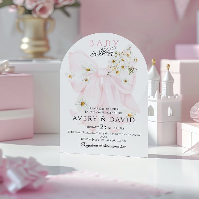 Baby in Bloom Daisy Pink Bow Girl Baby Dusche Einladung (Von Creator hochgeladen)
