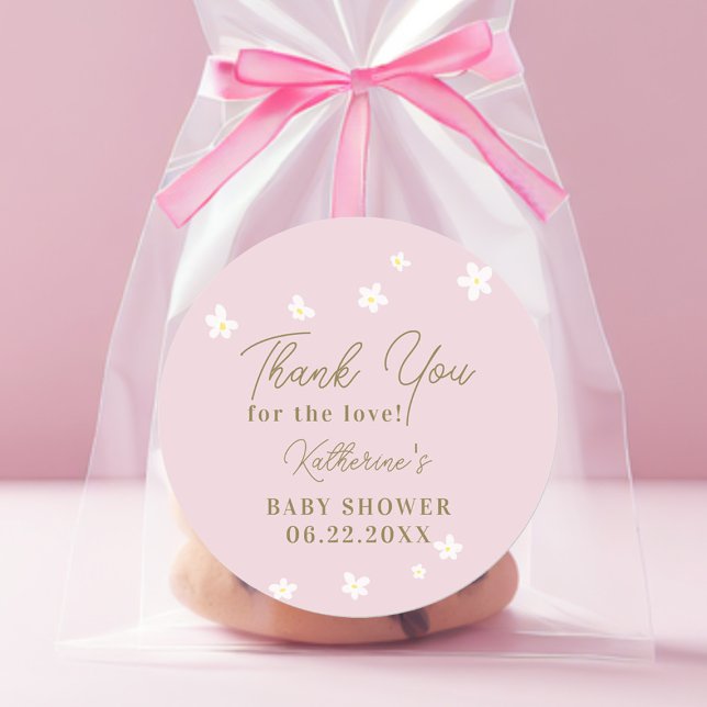 Baby in Bloom Daisy Pink Girl Dusche Vielen Dank Runder Aufkleber (Von Creator hochgeladen)