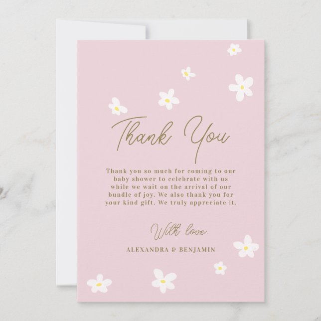 Baby in Bloom Daisy Spring Pink Boho Girl Dusche Dankeskarte (Vorderseite)